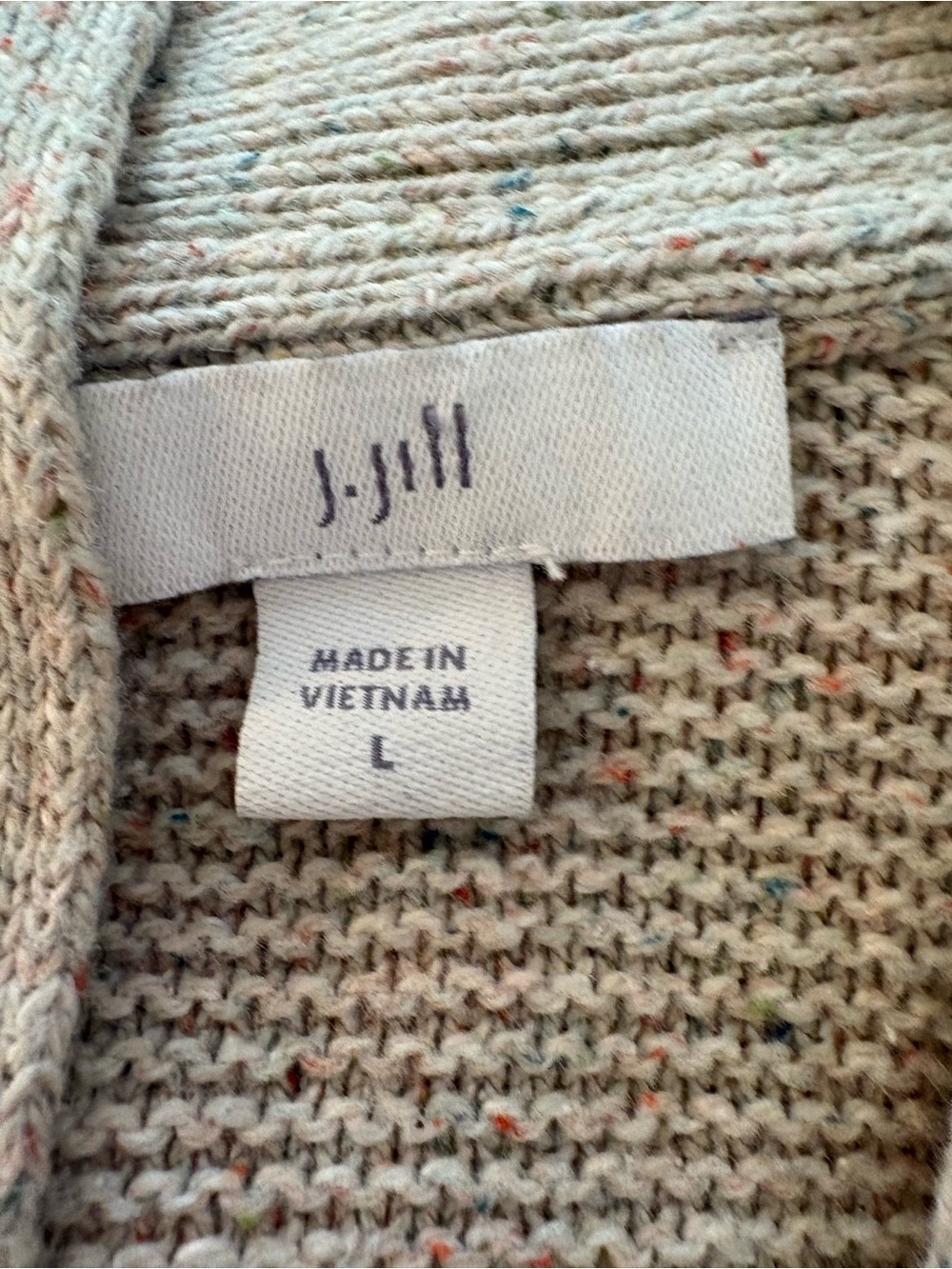 J. Jill Multicolor Speckled Open Front Cardigan Sweater L Cotton/Silk/Acrylic - Picture 5 of 5